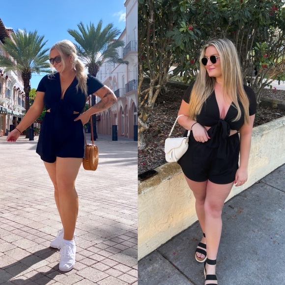 Princess Polly Ragnar Black Tie Front Cutout V Neck Romper - Picture 3 of 12